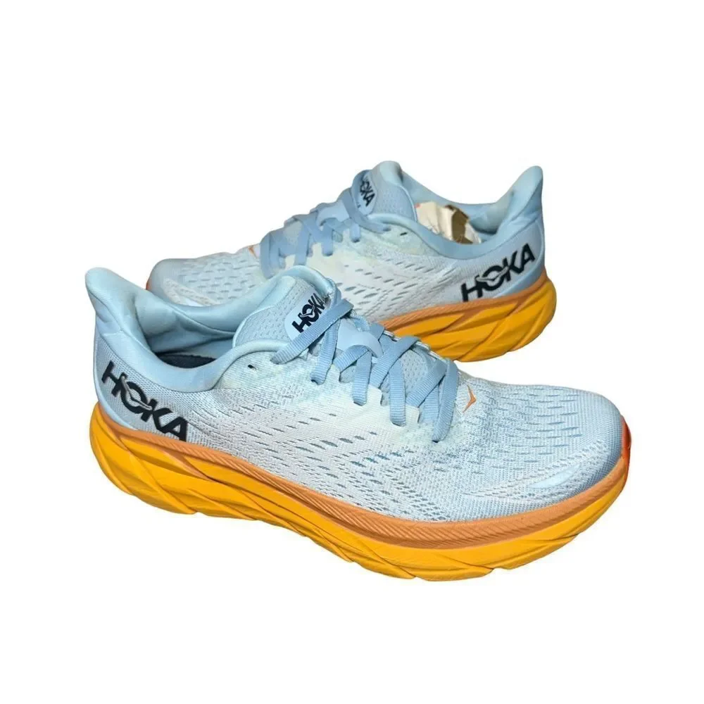 Hoka Women's Sky Blue and Tangerine Athletic Shoes Clifton 8 size 7.5 B